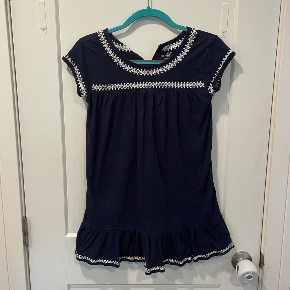 Vineyard Vines Navy Dress with White Embroidery Kids size Medium Sundress Flowy